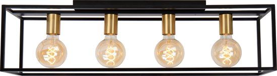 Lucide RUBEN Plafonnière - Zwart - 4xE27 - Vierkant - Met Dimfunctie