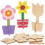 Baker Ross FC727 Bloem 3D Houten Staande Decoraties - Set van 6, Hout Model Kit voor Kinderen, Kunst en Handvaardigheid voor Kinderen