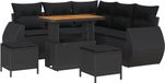 vidaXL Banc de jardin noir polyrattan 8 pièces 7 places