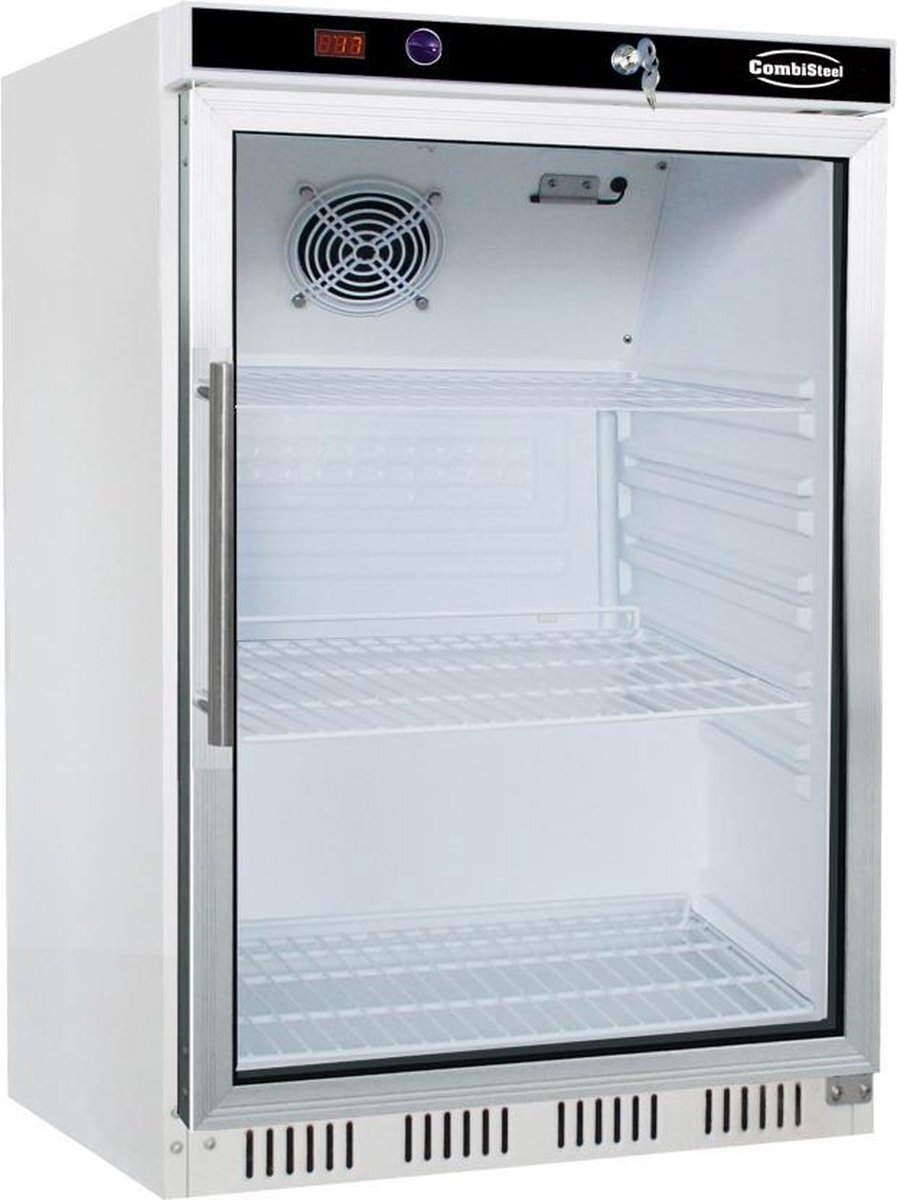 - HorecaTraders koelkast met 1 glazen deur | 510(b)x485(d)x620(h) cm | Wit Multicolor