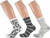 Apollo Dames fluffy bedsokken/huissokken - 3-pak animal/stripe - maat 36-41