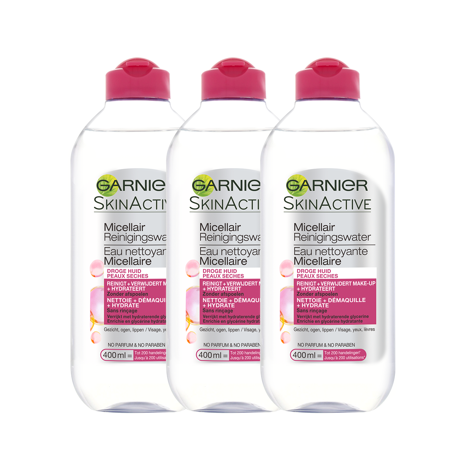 Garnier Skinactive Face SkinActive - Micellair Reinigingswater voor de Droge Huid - 3 x 400ml – Reinigingswater