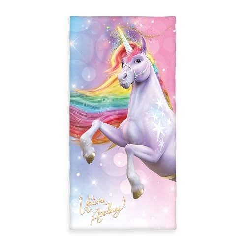 Herding Unicorn Academy Velours handdoek, 75 x 150 cm, handdoek van 100% katoen, velours
