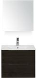 BES LED Seville Badmeubelset 60 cm - Black Oak Edge Greep - Wastafel Enjoy met Spiegelkast