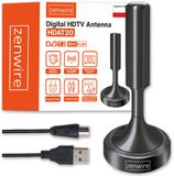 Zenwire HDAT20 Indoor TV Antenne - DVB-T2 HEVC H.265 - Kamerantenne voor Digitale TV - Full HD & 4K - Krachtige Signaalontvangst - Met 5 Meter Kabel - Zwart