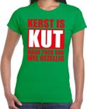 Bellatio Decorations Shoppartners Bv Foute Kerst t-shirt - Kerst is kut maar toch ook wel gezellig - groen - voor dames - kleding - trui shirt - kerstborrel M