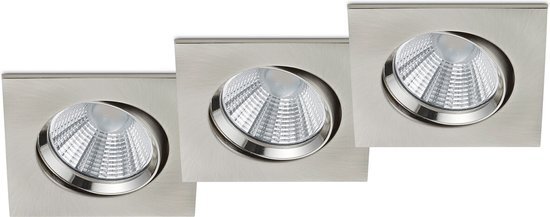 LED Spot 3 Pack - Inbouwspot - Torna Paniro - Vierkant 5W - Dimbaar - Warm Wit 3000K - Mat Nikkel - Aluminium - 80mm