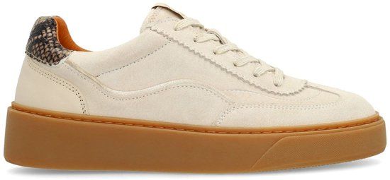 Manfield - Dames - Beige suède sneakers met snake detail - Maat 37
