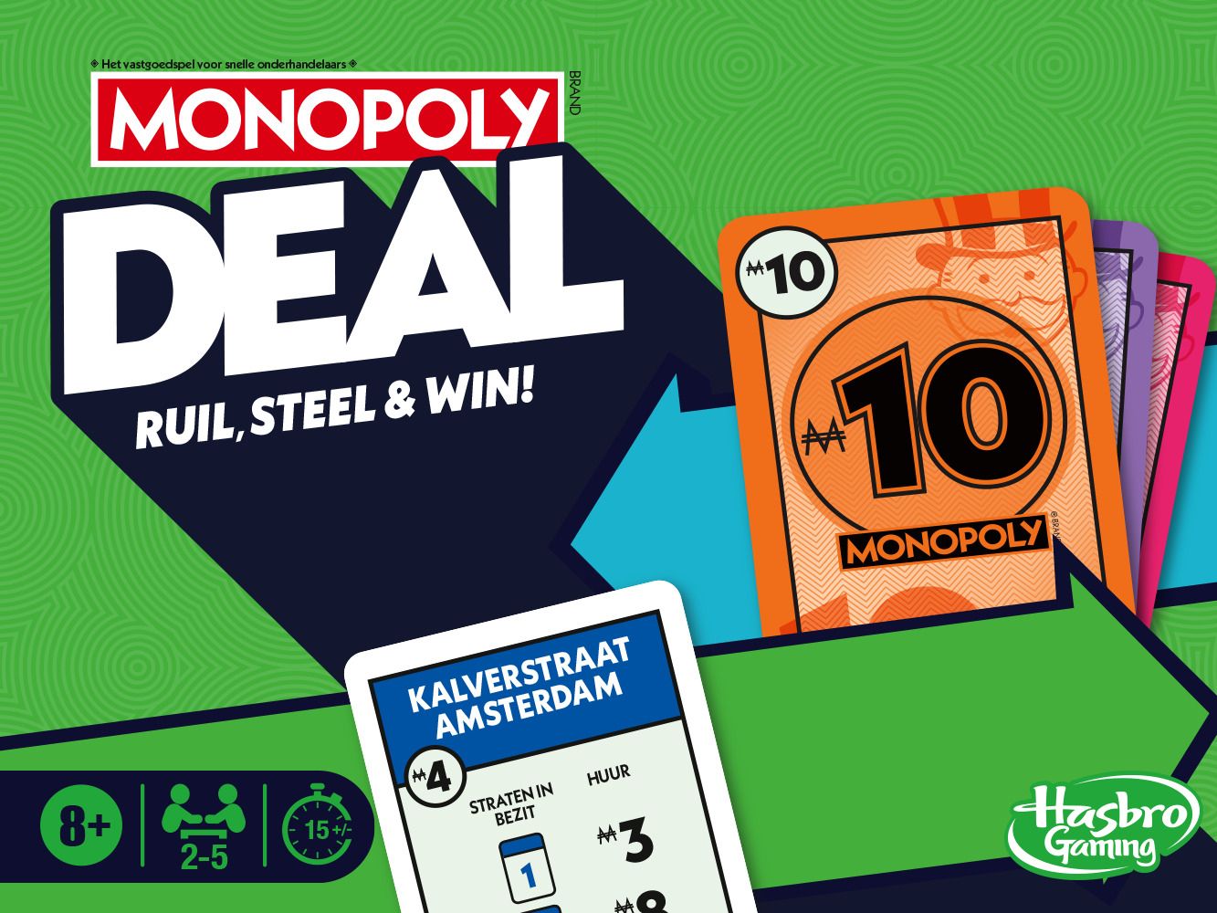 Monopoly Deal Kaartspel - Bordspel Economische simulatie - 8+ jaar - 15 min speeltijd