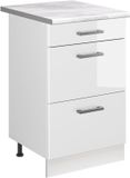 Vicco Keukenonderkast R-Line, Wit Hoogglans/Wit, 50 cm marmer werkblad
