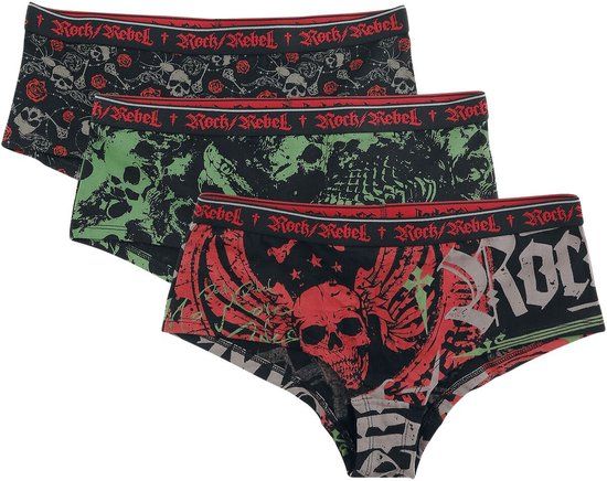 Rock Rebel by EMP Zwarte slips in een drie-pack met print - Dames - XXL