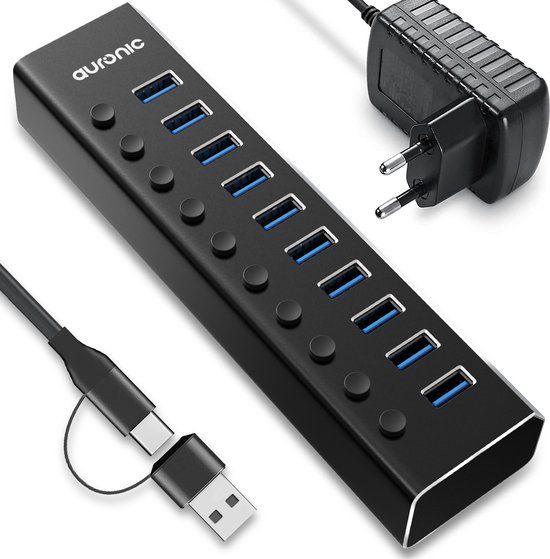 Auronic USB C Hub - 10 Poorten - USB 3.0 - Zwart