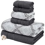 Modern Threads Capri 6-delige omkeerbare garengeverfde jacquard handdoekenset - badhanddoeken, handdoeken en washandjes - super absorberend en sneldrogend - 100% gekamd katoen, kolen
