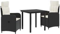 vidaXL Tuin Eettafel Set 3-delig Zwart en Crèmewit