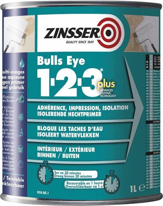 Zinsser Bulls Eye 1-2-3 PLUS - Grondverf - Wit - 10 Liter