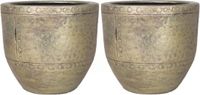 Floran 2x Keramische bloempot/plantenpot - Industrieel goud - D16 x H14 cm - Binnen - Romeinse stijl