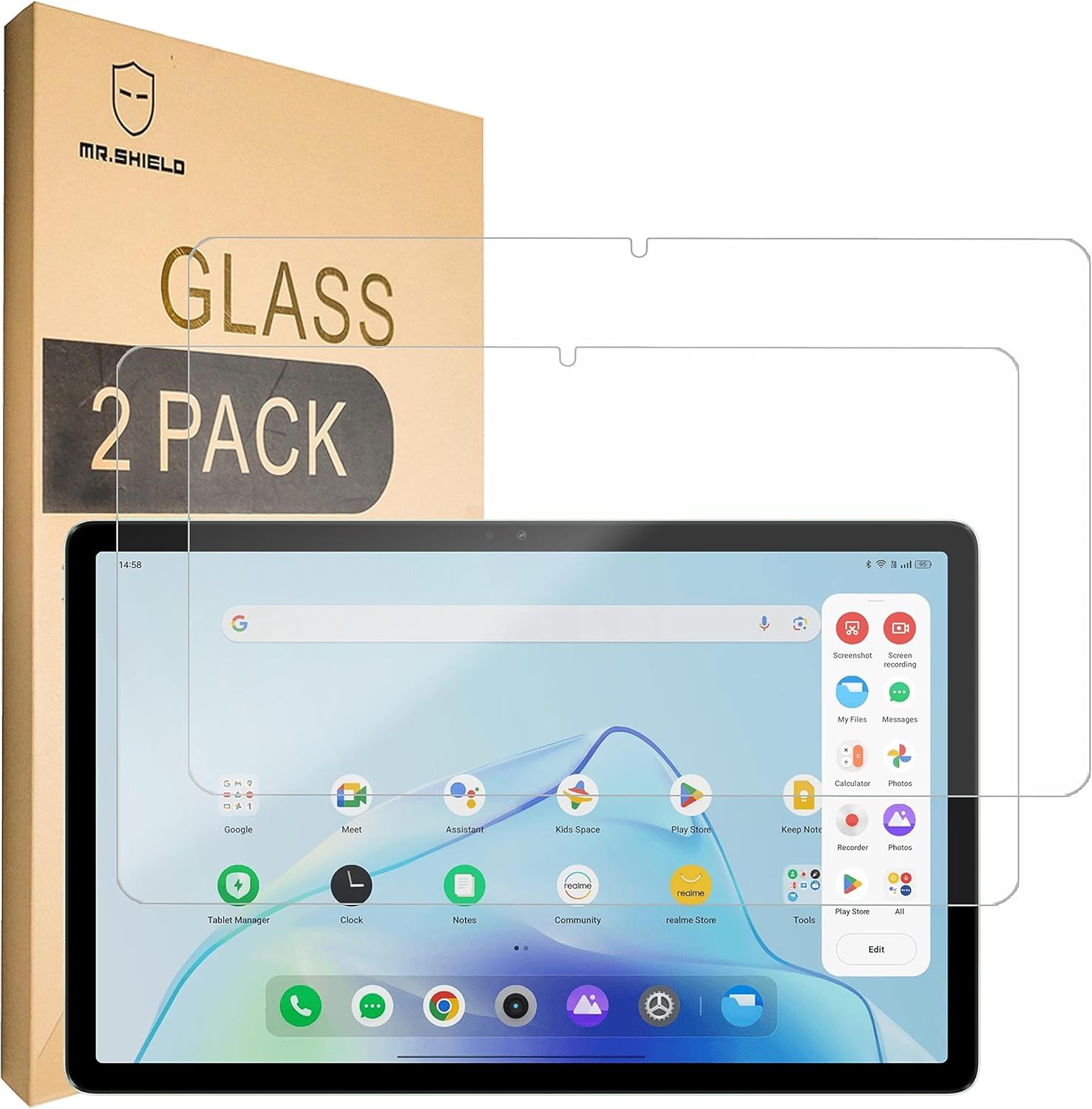 NONE Realme Pad 2 gehard glas, set van 2 stuks, 9H HD-hardheid, tabletbeschermfolie, schermhoes, transparant