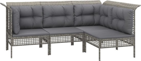 vidaXL 4-delige Loungeset met kussens poly rattan grijs