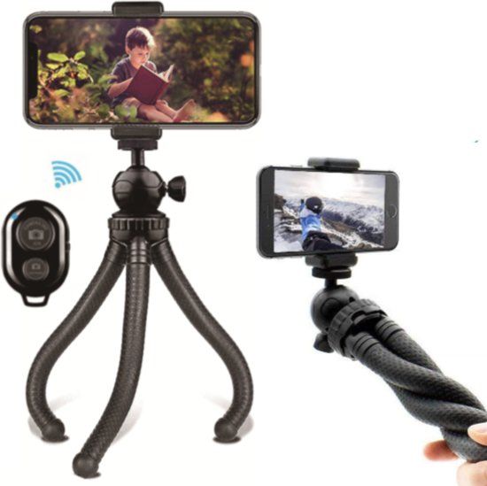 LURKÂ® Flexible Octopus Tripod smartphone/telefoon houder & bluetooth afstandsbediening - universeel zwart