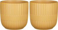 Mica Decorations - 2x - Plantenpot/bloempot - keramiek - mat okergeel - stripes patroon - D14 x H13 cm