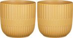 Mica Decorations - 2x - Plantenpot/bloempot - keramiek - mat okergeel - stripes patroon - D14 x H13 cm