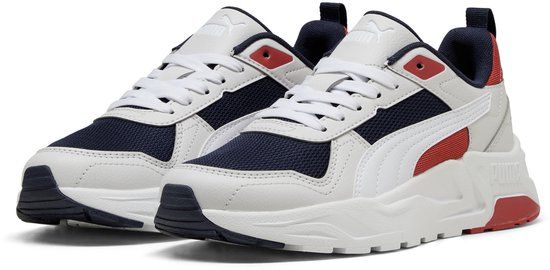 PUMA Trinity 2 LT Jr Sneakers Kinderen Unisex Lage sneakers Veters Textiel Rubber Normaal 39 PUMA Navy-PUMA White-Feather Gray-Red Fire