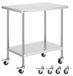 Table de travail en acier inoxydable, dimensions 61x90x90 cm, 4 roulettes, réglable en hauteur