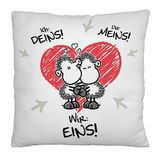 Sheepworld Pluche kussen met motief "Wir eins", sierkussen, 25 cm x 25 cm, 100% polyester, cadeau, Valentijnsdag, decoratieartikel