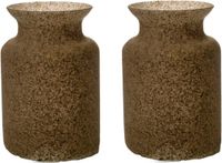 Vase à fleurs Dubai - 2x - beige/sable granit - verre - D14 x H20 cm
