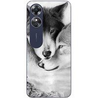 Maniacase Etui Oppo A17 De wolf en de zij-wolf Zwart wit dier