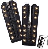 Merkloos Pack of 2 Zip Leather Inserts for Lace-up Boots, Lace-Up Zip Closure and Black Eyelets, Size 16 x 5 cm for Trainers Without Lacing, Antique Bronze, Noir, Noir