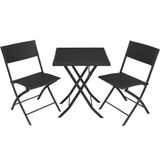 TecTake Wicker Tuinset Balkonset Bistroset Trevi - 2 Stoelen + 1 Tafel - Zwart