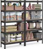 SONGMICS Étagère à 5 niveaux, set de 2 étagères de rangement, pour garage, montage sans boulons, étagères réglables, 30 x 75 x 150 cm, charge 875 kg, pour remise entrepôt cave cuisine, noir GLR302B01