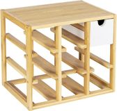 Merkloos WENKO Finja Premium wijnrek voor maximaal 8 flessen met geïntegreerde lade voor kurkentrekker, schenktuit en handdoeken van bamboe/MDF natuur/wit, 33,5 x 29 x 24 cm