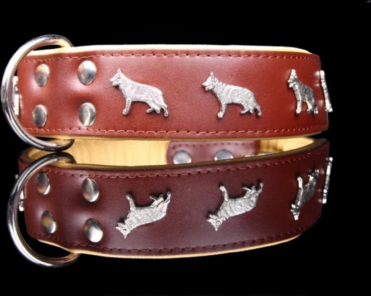 Dog's Companion Leren Halsband - Duitse Herder - Bruin/Naturel - 60-73 cm x 50 mm