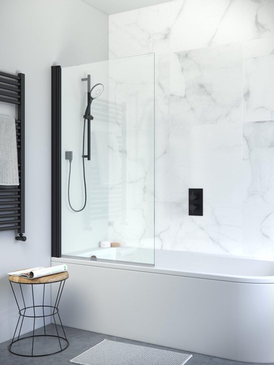Crosswater Design New badwand 1 delig 85x150cm zwart mat profiel helder glas