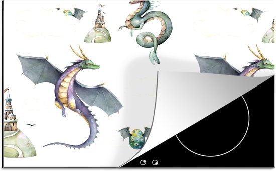 KitchenYeah® Inductie beschermer 77x51 cm - Jongens - Draak - Kasteel