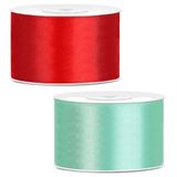 Rubans décoratifs Rouge et Vert menthe - Set 2x pièces - 38 mm x 25 mètres
