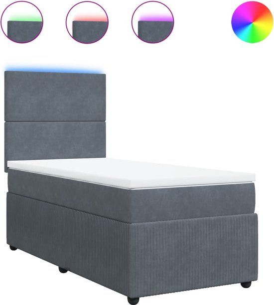 vidaXL Boxspring bed met matras - fluweel - donkergrijs - 90x190 cm