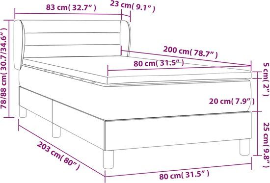 vidaXL Boxspring met matras fluweel zwart 80x200 cm