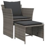 vidaXL Tuinstoel met voetenbank, polyrattan, grijs