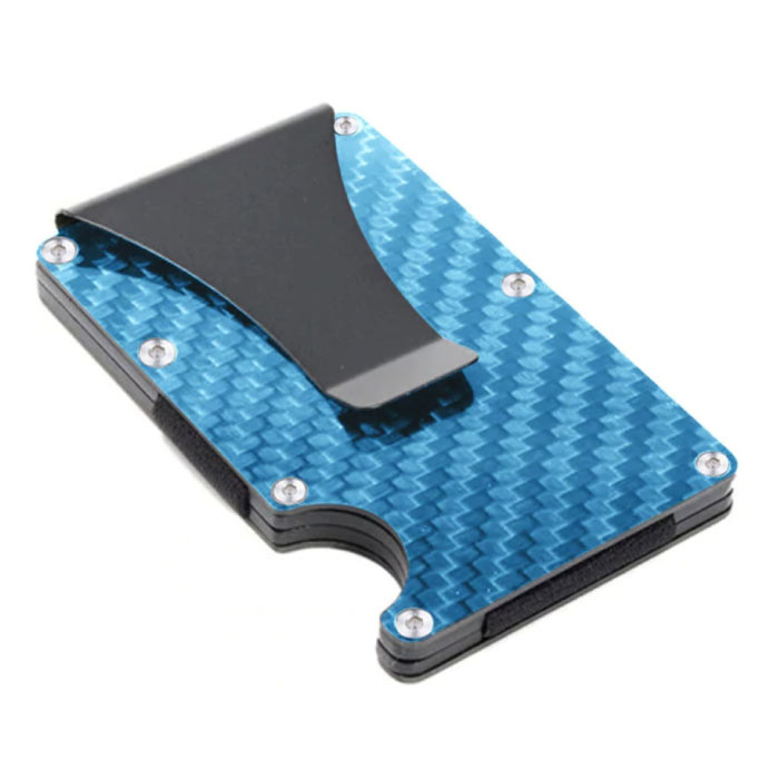 Gemeer Aluminium Carbon Fiber Wallet - Portemonnee Portefeuille Pasjeshouder Krediet Kaart Geld Clip - Blauw