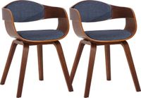 CLP Kingston set de 2 chaises de salle à manger - Avec accoudoir - Tissu - noyer/bleu