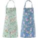 DDJYP HOMKITN Keukenschort voor dames, 2 stuks, katoenen canvas bloemenschort, schort met bloemenpatroon met zakken voor vrouwen, chef-koksschort (groen en blauw)