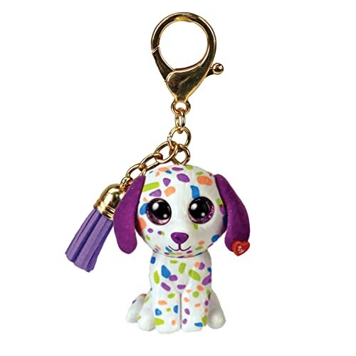 TY - Sleutelring Mini Boos Clips - Hond - Darling - meerkleurig - Met paarse kwast - De modieuze sleutelhanger geïnspireerd op de beroemde pluche dieren met fonkelende grote ogen - 10 cm - 25056