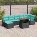 Maison Exclusive - Ensemble de jardin 8 places, banc de jardin, noir et turquoise, en polyrotin