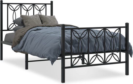 vidaXL Bedframe met hoofd- en voeteneinde metaal zwart 90x200 cm