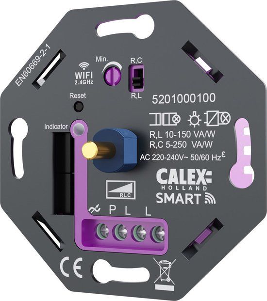 Calex Smart LED Dimmer - Wifi - Inbouw - 5-250W - Fase Aan/Afsnijding - Universeel