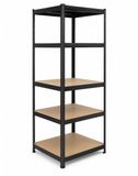 Relaxdays Heavy Duty Shelving Unit, H x W x D: 200 x 80 x 60 cm, 875 kg, Black/Brown | Storage Shelving, Cellar, Interlocking, 5 Tiers, MDF, Steel