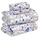 Ruvanti 100% katoenen percal lakens voor full size bed - 16 inch diepe zak perfecte pasvorm - knapperig en koel - glad en comfortabel - duurzame blauwe bloemen lakensets (1 plat, 1 getailleerd en 2